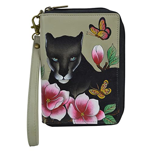 Anna by Anuschka Women's Hand-Painted Genuine Leather Passport Organizer Wristlet - Garden Panther - Image 1