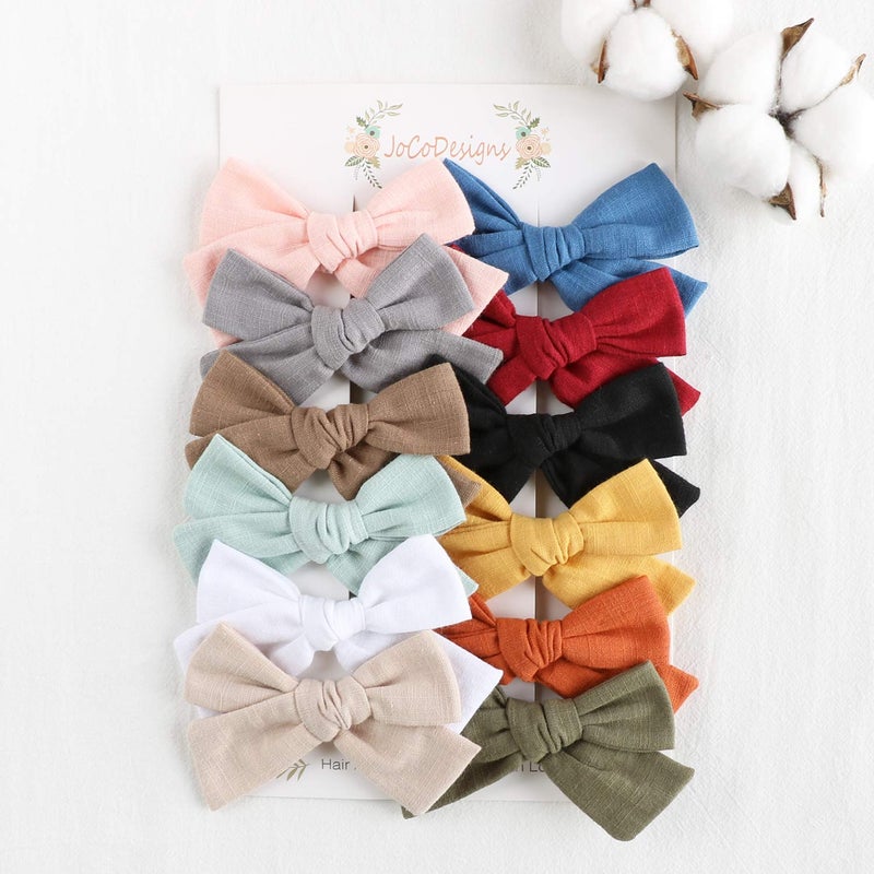 JoCoDesigns Baby Girl Hair Clips, 12 Pack Large Bows Barrettes Fully Lined Alligator Clip Hair Accessories for Little Girls Toddler Kids Children - Image 2