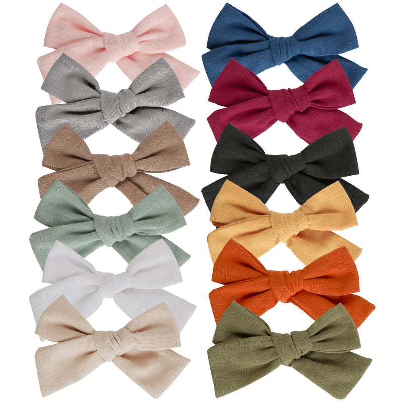 JoCoDesigns Baby Girl Hair Clips, 12 Pack Large Bows Barrettes Fully Lined Alligator Clip Hair Accessories for Little Girls Toddler Kids Children - Image 1