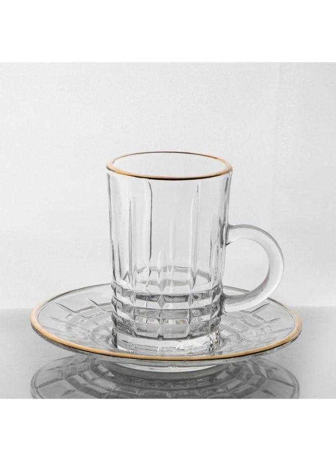 Soleter Tea and Coffee Glass Cups and Saucers| British Tea Cups | Set of 6 (Glass), TRANSPARENT 6pcs 4oz Tea Cups + 6pcs Saucers With Gold Rim On Top  - Image 3