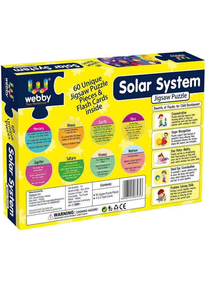 Webby Amazing Outer Space Solar System 60 Pieces Jigsaw Floor Puzzle With 4 Double Sided Flashcards (Multicolour)  - Image 3
