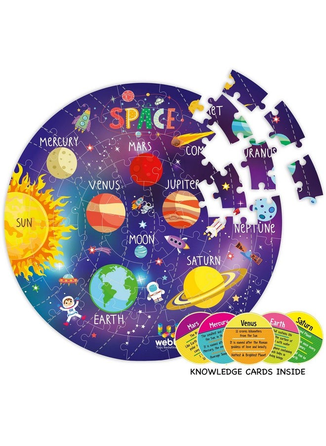 Webby Amazing Outer Space Solar System 60 Pieces Jigsaw Floor Puzzle With 4 Double Sided Flashcards (Multicolour)  - Image 1