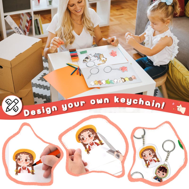 OFNMY 225PCS Shrinky Dink Sheets Keychains Kit,Shrink Plastic Sheets Kit with 25PCS Shrinky Dink Paper,100PCS Keychains and Open Iron Ring for Kids Creative Craft Marking,Handprint(8x5.7inch/20x14.5cm) - Image 4