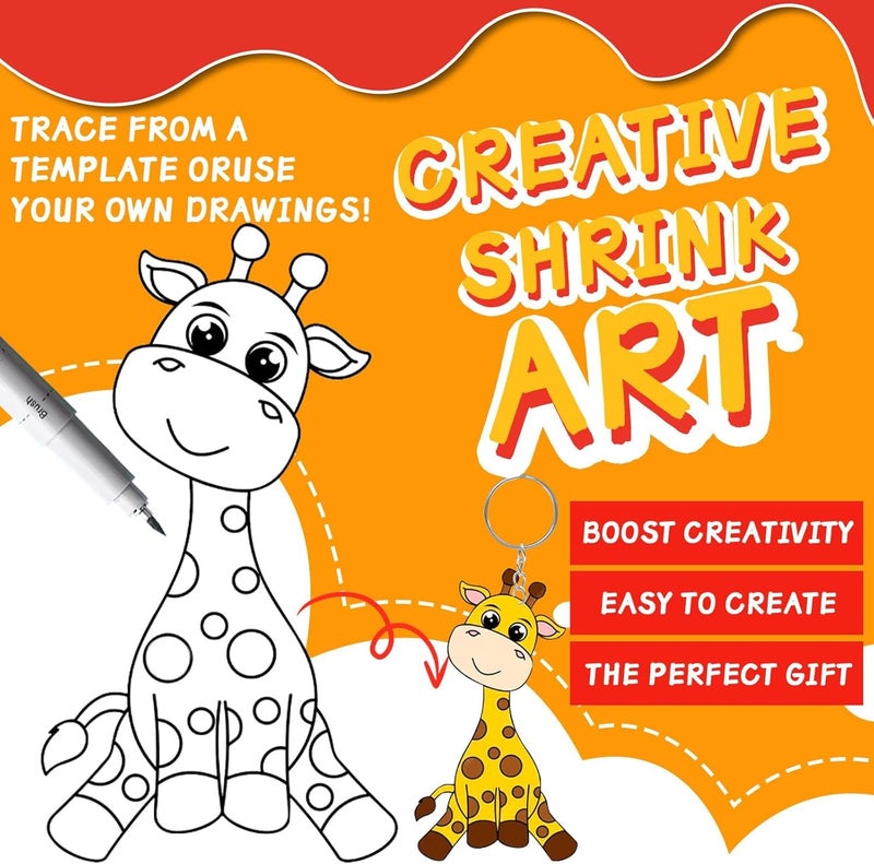 OFNMY 225PCS Shrinky Dink Sheets Keychains Kit,Shrink Plastic Sheets Kit with 25PCS Shrinky Dink Paper,100PCS Keychains and Open Iron Ring for Kids Creative Craft Marking,Handprint(8x5.7inch/20x14.5cm) - Image 2