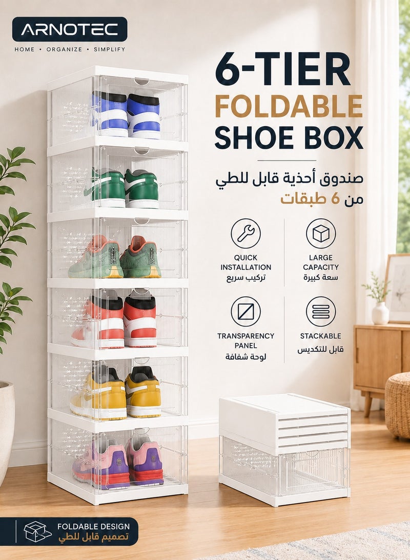 ARNOTEC Shoe Storage Organizer, Clear Installation-free Foldable Stackable Shoe Box Pack Shoe Rack, Portable Cabinet Rack (Transparent 6 Tier)) - Image 1
