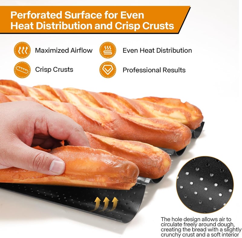 Spmarkt 4-Slot French Baguette Pan Set, Non-Stick French Bread Pan, Baguette Baking Pan with Proofing Cloth, Bread Lame, Home Baking Tools Kit for Homemade Bread - Image 5