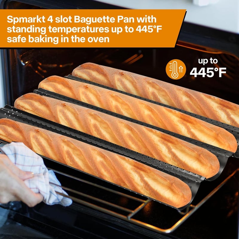 Spmarkt 4-Slot French Baguette Pan Set, Non-Stick French Bread Pan, Baguette Baking Pan with Proofing Cloth, Bread Lame, Home Baking Tools Kit for Homemade Bread - Image 3