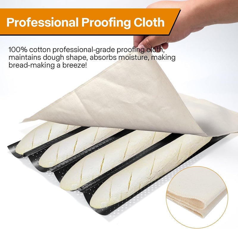 Spmarkt 4-Slot French Baguette Pan Set, Non-Stick French Bread Pan, Baguette Baking Pan with Proofing Cloth, Bread Lame, Home Baking Tools Kit for Homemade Bread - Image 4