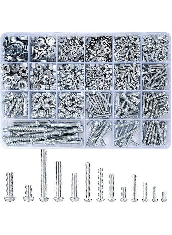 MVAQKLM  1080 Pcs Screws Bolts and Nuts Assortment Kit, Metric Machine Screws and Nuts and Bolts and Flat Washers, M3/M4/M5/M6 Phillips Slotted Pan Head Hex Bolts and Nuts Sets - Image 1