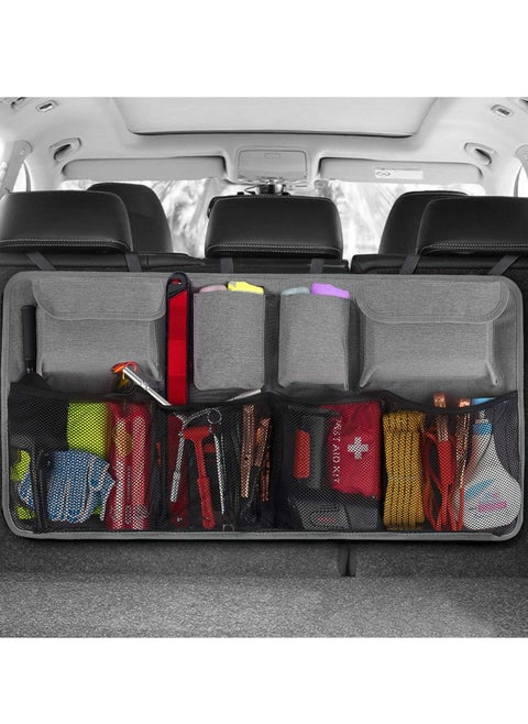 Car Trunk Organizer,Super Capacity Car Organizer SUV,Equipped with Robust Elastic Net, Hanging Car Storage Organizer with Lids,Space Saving Expert 35*18 inch,Grey