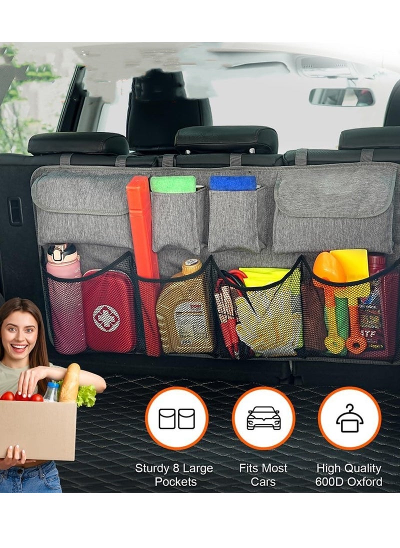 Car Trunk Organizer,Super Capacity Car Organizer SUV,Equipped with Robust Elastic Net, Hanging Car Storage Organizer with Lids,Space Saving Expert 35*18 inch,Grey
