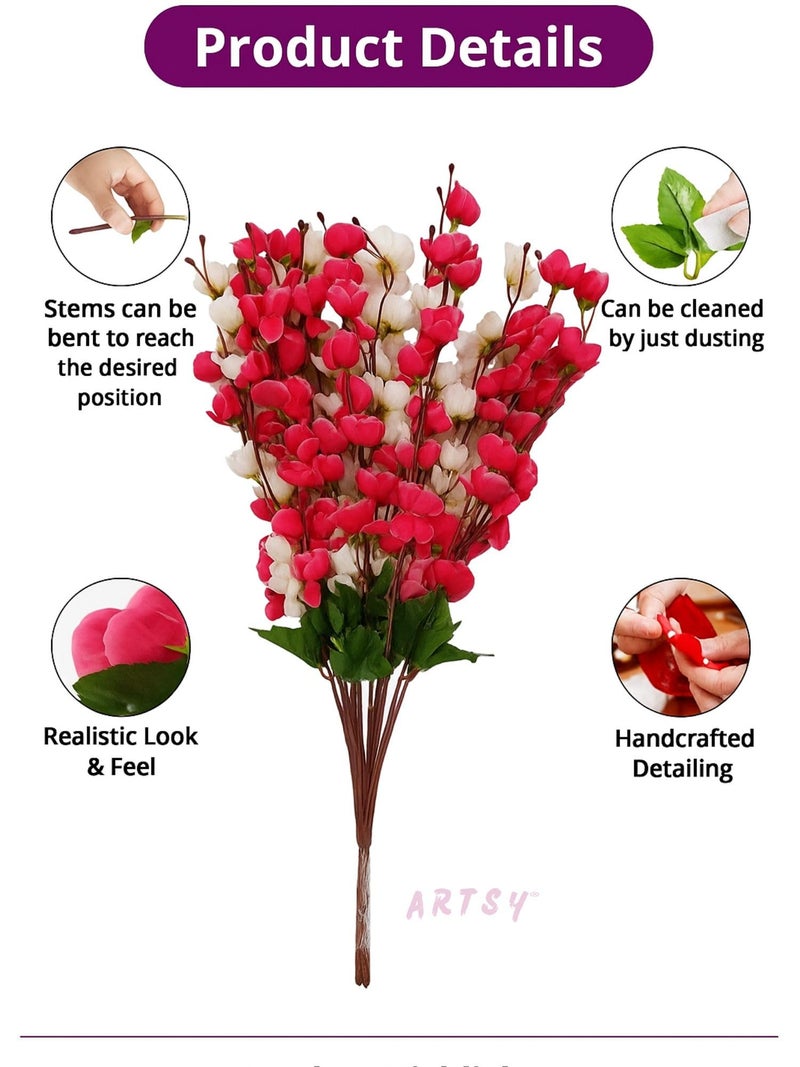 ARTSY® Artificial Flowers Bunch for Decoration Cherry Blossom, Ideal for vase, Home, Office Decor, Gifts, Craft, Artificial Plants for Decoration, Without vase, White Maroon, Combo, 2 Pieces - Image 5