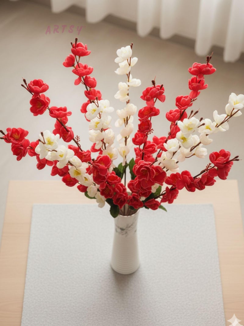 ARTSY® Artificial Flowers Bunch for Decoration Cherry Blossom, Ideal for vase, Home, Office Decor, Gifts, Craft, Artificial Plants for Decoration, Without vase, White Maroon, Combo, 2 Pieces - Image 2
