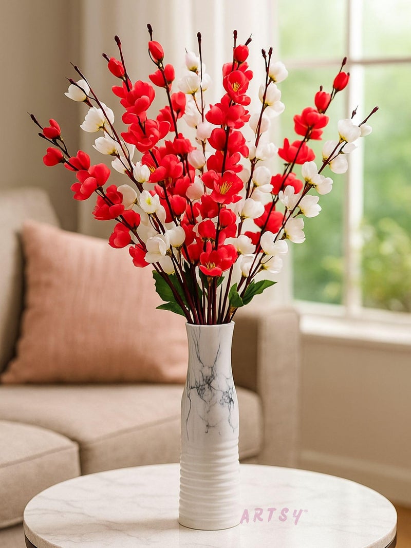 ARTSY® Artificial Flowers Bunch for Decoration Cherry Blossom, Ideal for vase, Home, Office Decor, Gifts, Craft, Artificial Plants for Decoration, Without vase, White Maroon, Combo, 2 Pieces - Image 1