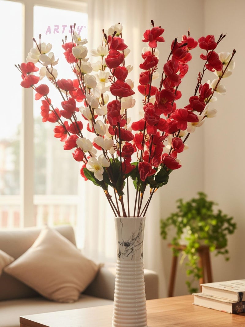 ARTSY® Artificial Flowers Bunch for Decoration Cherry Blossom, Ideal for vase, Home, Office Decor, Gifts, Craft, Artificial Plants for Decoration, Without vase, White Maroon, Combo, 2 Pieces - Image 4