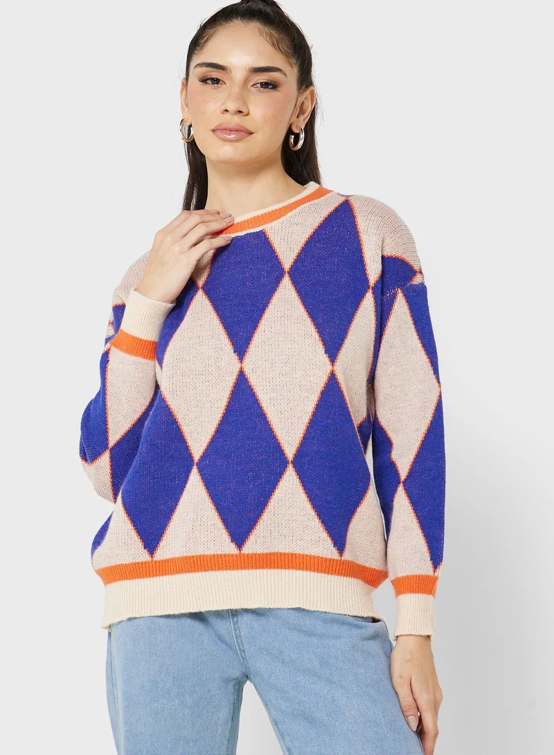 Ginger Checkered Intarsia Sweater