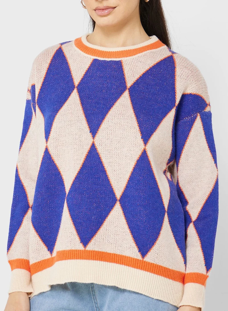 Ginger Checkered Intarsia Sweater