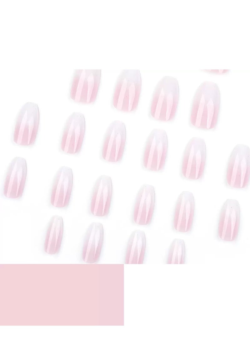 جوسكوين أظافر لاصقة، 24 قطعة، أظافر لاصقة بسيطة باللونين الوردي والأبيض، شكل باليرينا قصير، أظافر صناعية عصرية ومتعددة الاستخدامات، رقع أظافر قابلة لإعادة الاستخدام. أظافر أكريليك مع مجموعة غراء. - Image 2