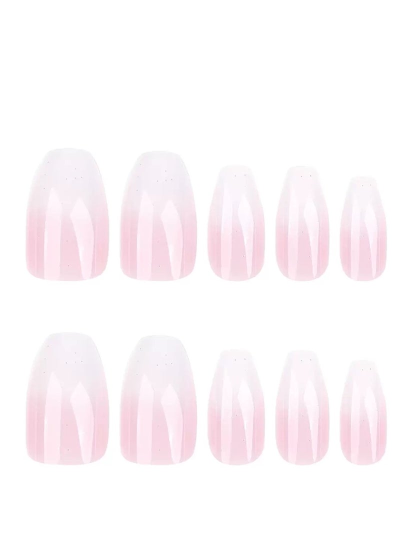 جوسكوين أظافر لاصقة، 24 قطعة، أظافر لاصقة بسيطة باللونين الوردي والأبيض، شكل باليرينا قصير، أظافر صناعية عصرية ومتعددة الاستخدامات، رقع أظافر قابلة لإعادة الاستخدام. أظافر أكريليك مع مجموعة غراء. - Image 5