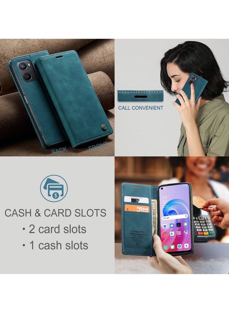 CaseMe Phone Case Luxury PU Leather Design 013 Flip Cover Card Slot Holder Cover For OPPO A76 4G/ REALME 9i 4G / Oppo  A36 4G/ A96 4G (Green) - Image 5