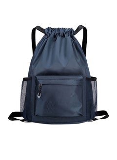 GUSGU Drawstring Backpack, Water Resistant Bag, Gym Sports Bag with Water Bottle Holder and Zipper Pockets for Men Women, Blue,Classic  - Image 1