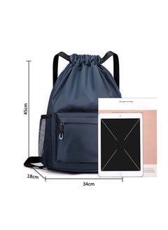 GUSGU Drawstring Backpack, Water Resistant Bag, Gym Sports Bag with Water Bottle Holder and Zipper Pockets for Men Women, Blue,Classic  - Image 2