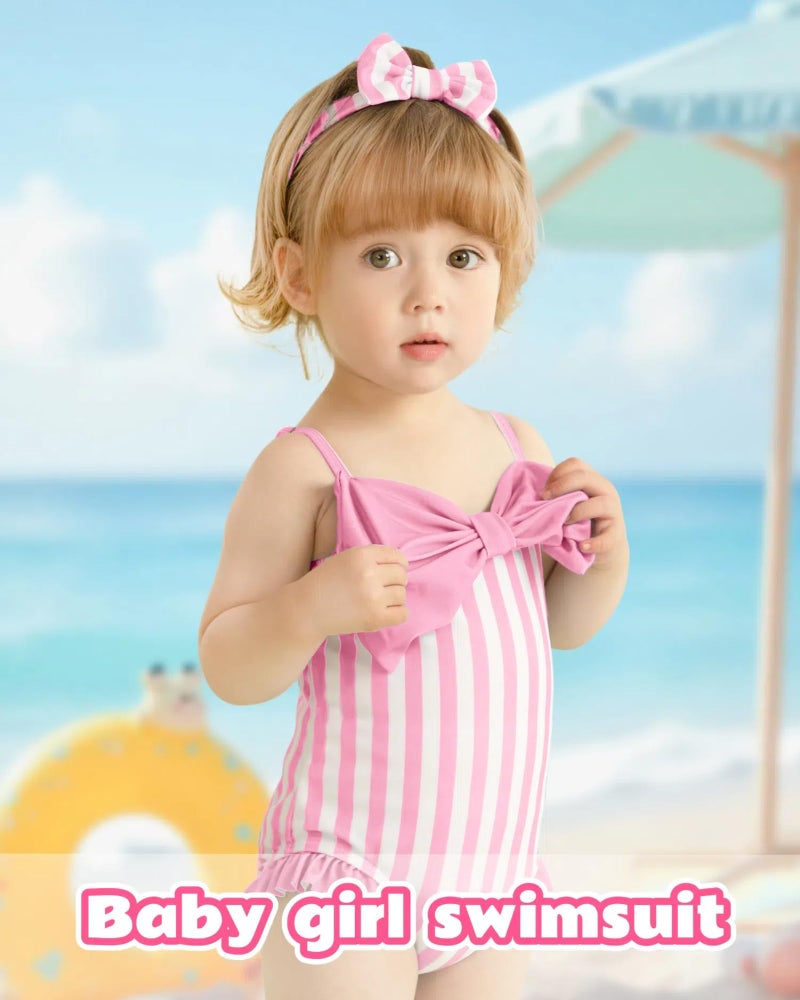 Mioglrie Baby Swimsuit Girl Infant Bathing Suits Newborn 3-6 Month for Girls Summer Beach Swim Suit Pink Ruffle Stripe One Piece Swimwear - Image 2
