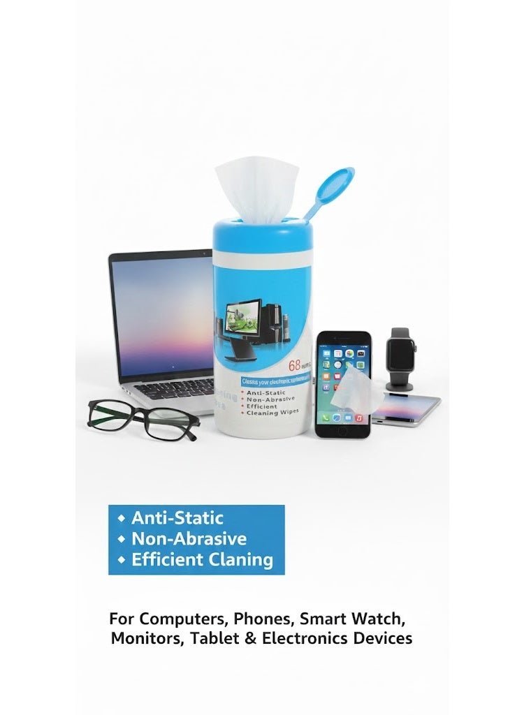 هاند بوس مناديل تنظيف الشاشات - مناديل مبللة مُبللة مسبقًا لأجهزة الكمبيوتر المحمولة، وشاشات LED، وLCD، وشاشات التلفزيون، وأجهزة iPad، والهواتف الذكية | منظف شاشات إلكتروني مقاوم للخطوط والكهرباء الساكنة | محمول وسهل الحمل والسفر - Image 1