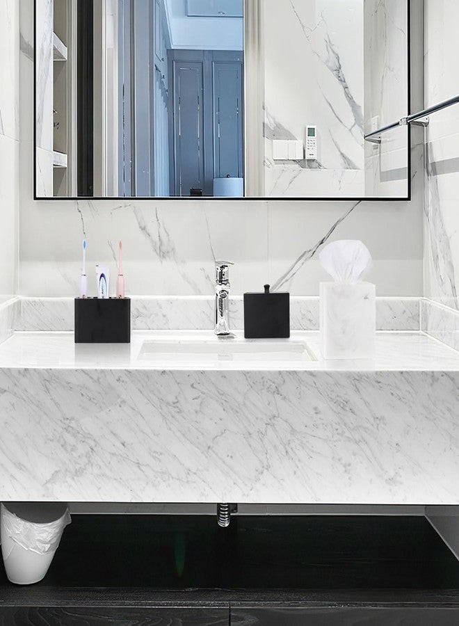 لوكس سبير حامل غطاء علبة مناديل ورقية من الراتنج من Luxspire، علبة مناديل وجه مربعة، حامل ورق تواليت ضخ، موزع مناديل للمكتب وغرفة النوم والسيارة ومستلزمات الحمام والديكور، أبيض رخامي - Image 4