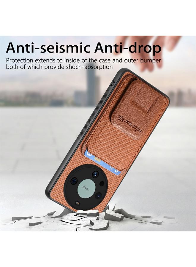 Zaboon Case For Huawei Mate 60 Pro Carbon Fiber Card Bag Fold Stand Phone Case - Image 3