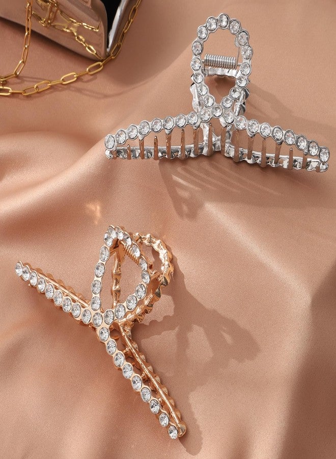 HAIMEIKANG 2 PCs Rhinestone Hair Clips for Women - Metal Claw Clips Strong and Large Hold Claw for Thick Hair, Gold and Silver Hair Clips - Image 1