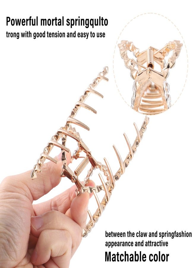 HAIMEIKANG 2 PCs Rhinestone Hair Clips for Women - Metal Claw Clips Strong and Large Hold Claw for Thick Hair, Gold and Silver Hair Clips - Image 2