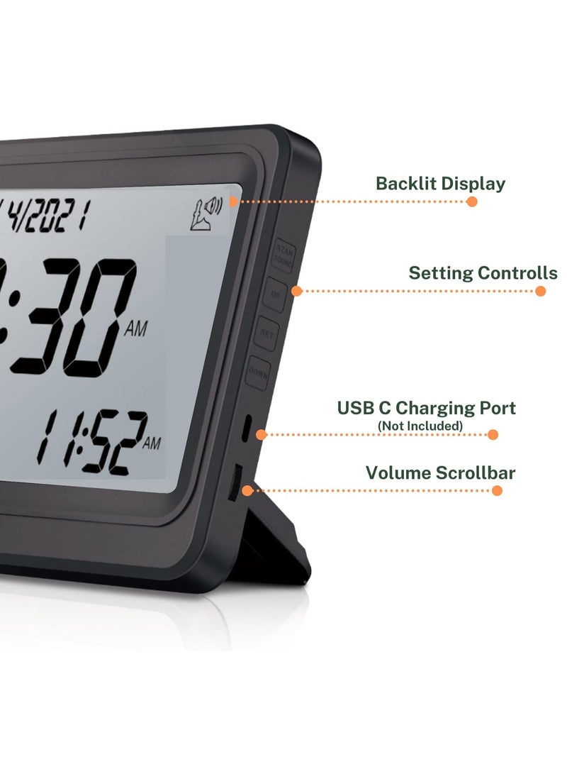 AL-FATIHA Automatic Worldwide Digital 8 Azan Prayer Sounds Islamic Wall and Desk Clock Black  - Image 2