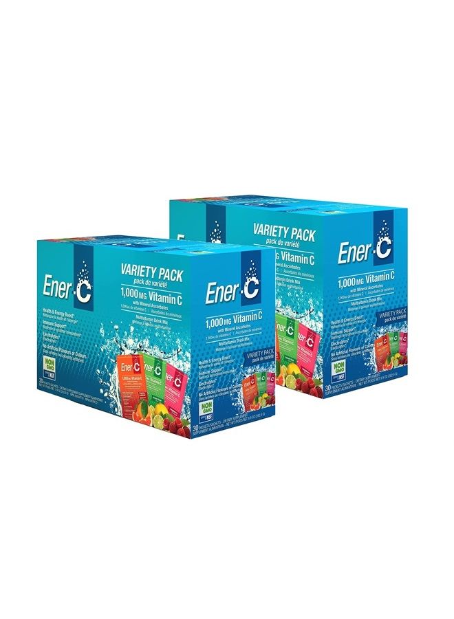 Ener-C Variety Pack Multivitamin Drink Mix, 1000mg Vitamin C, Non-GMO, Vegan, Real Fruit Juice Powders, Natural Immunity Support, Electrolytes, Gluten Free, 30 Count (Pack of 2) - Image 1