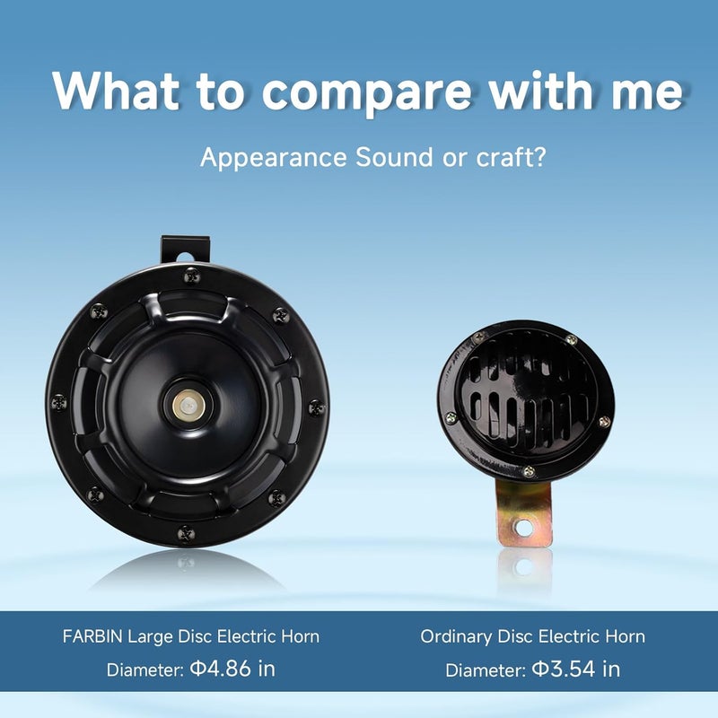 FARBIN Waterproof Car Horn Loud Super tone 12V High Tone/Low Tone Metal Twin Horns Kit with Protective Grill (Black horn with wire button) - Image 4