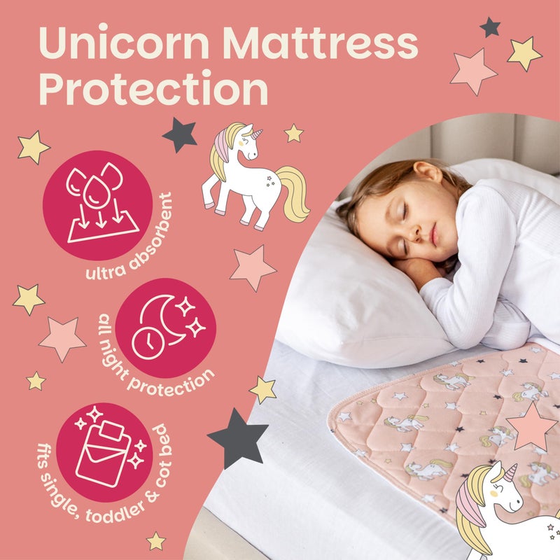 Lynmark Potty Training Bed Pad, Mattress Protector for 100% Night Time Waterproof Protection|Unicorn|Lifesaver for Mattress Whilst Night Time Toilet Training|Easy To Wash & Dry|Fits Toddler & Single Size Bed - Image 2