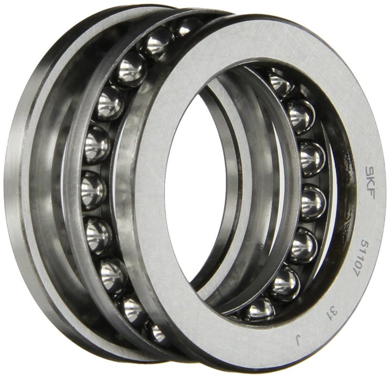 SKF 51107 Single Direction Thrust Bearing, 3 Piece, Grooved Race, 90° Contact Angle, ABEC 1 Precision, Open, Steel Cage, 35mm Bore, 53mm OD, 12mm Width, 8430lbf Static Load Capacity, 3910lbf Dynamic Load Capacity - Image 1