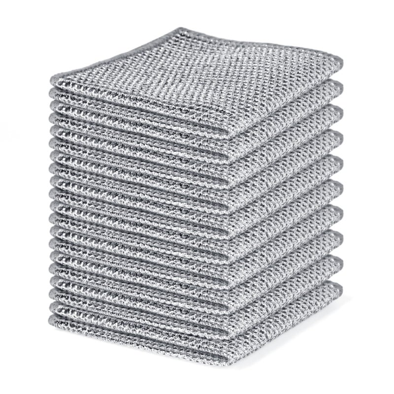 Aidoclip Non-Scratch Steel Wool Dishcloth - 10PC Set, Multi-Use Kitchen Scrubbers, Durable Cleaning Pads for Wet & Dry Use Grey - Image 1