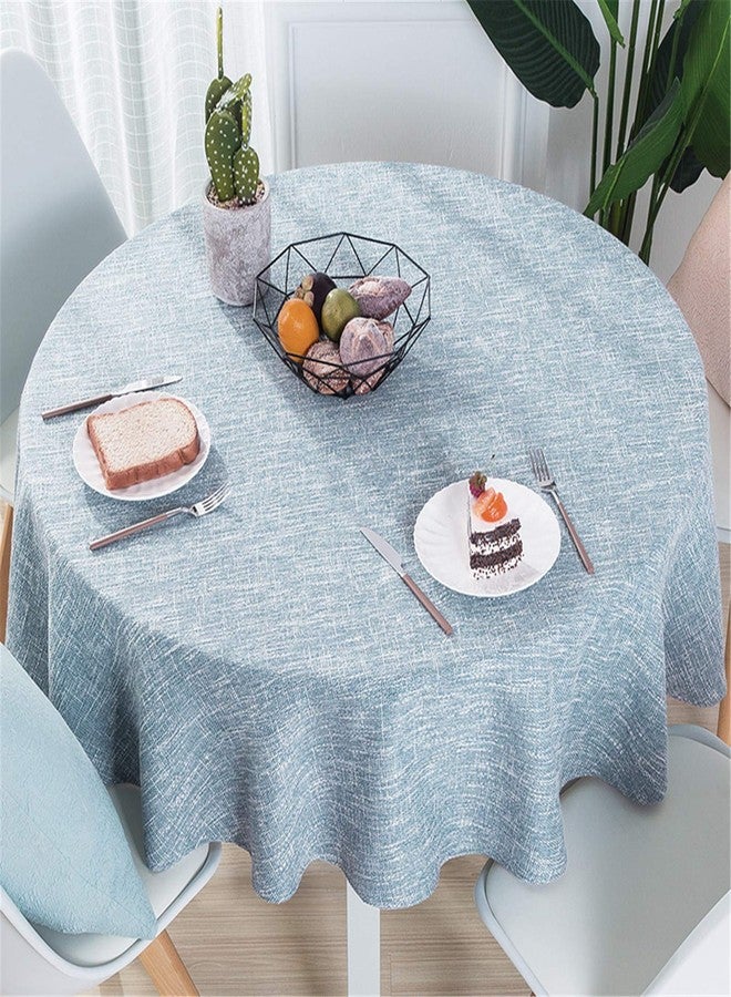 Dimatic Cotton Linen Solid Color Tablecloth Round Simple Style Table Cover for Small Round Table 24"-40" (2 Seats), Light Blue, Round - 63 Inch - Image 2