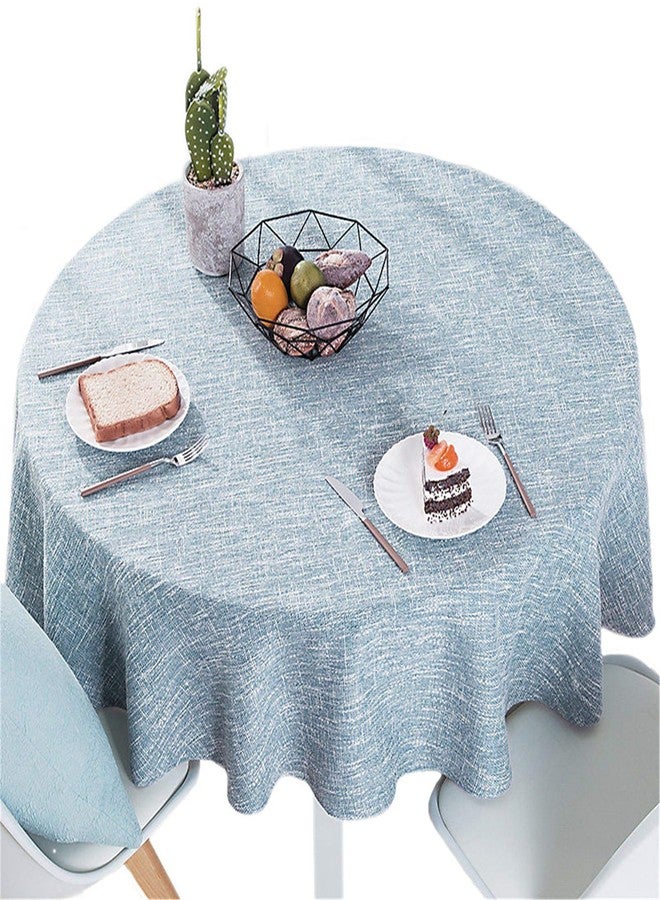Dimatic Cotton Linen Solid Color Tablecloth Round Simple Style Table Cover for Small Round Table 24"-40" (2 Seats), Light Blue, Round - 63 Inch - Image 1