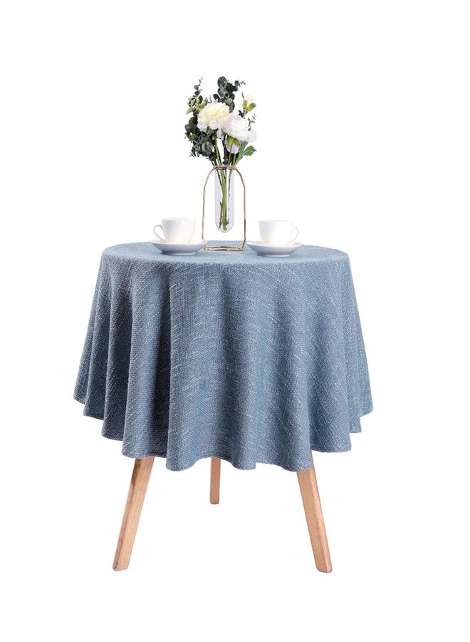 Dimatic Cotton Linen Solid Color Tablecloth Round Simple Style Table Cover for Small Round Table 24"-40" (2 Seats), Light Blue, Round - 63 Inch - Image 3