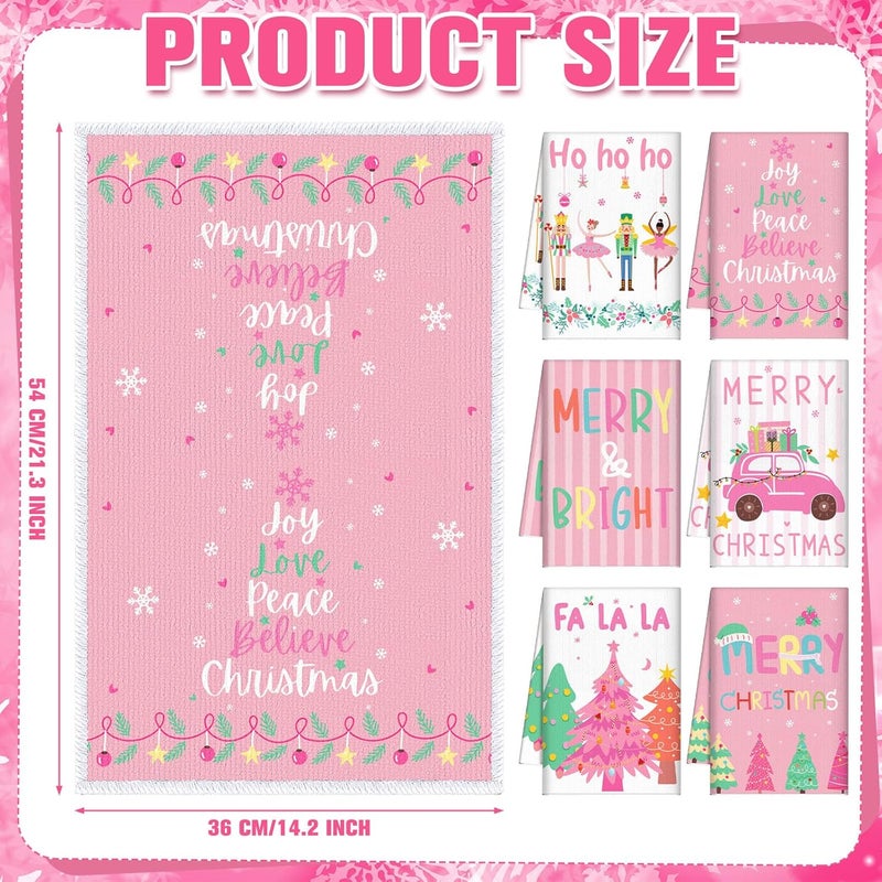 FuWeave 6 Pcs Pink Christmas Kitchen Towels Pastel Nutcracker Xmas Dish Towels 158 x 236 Inch Decorative Cute Hand Towel Farmhouse Cartoon Tea Towel Christmas Kitchen Decor for Winter Bathroom Gift - Image 3