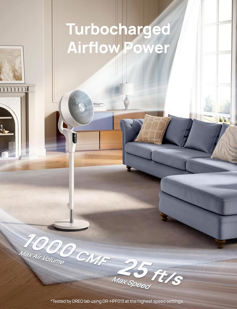 Dreo Fan for Bedroom, 80° Oscillating Standing Fan, 25dB Quiet, 80ft Pedestal Fans for Home Office, 90° Manual Vertical, 3 Speeds, Remote, 34-41" Adjustable Height, Air Circulator - Image 2