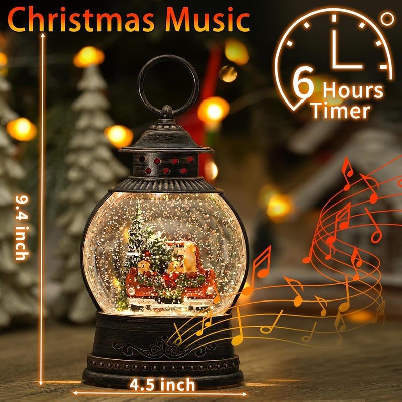 PestiLite Dog Snow Globe Lighted Christmas Decorations, Musical Snow Globe Lantern with Swirling Glitter, Red Truck Christmas Tree Holiday Party Gifts and Decorations, USB & Battery Operated - Image 2