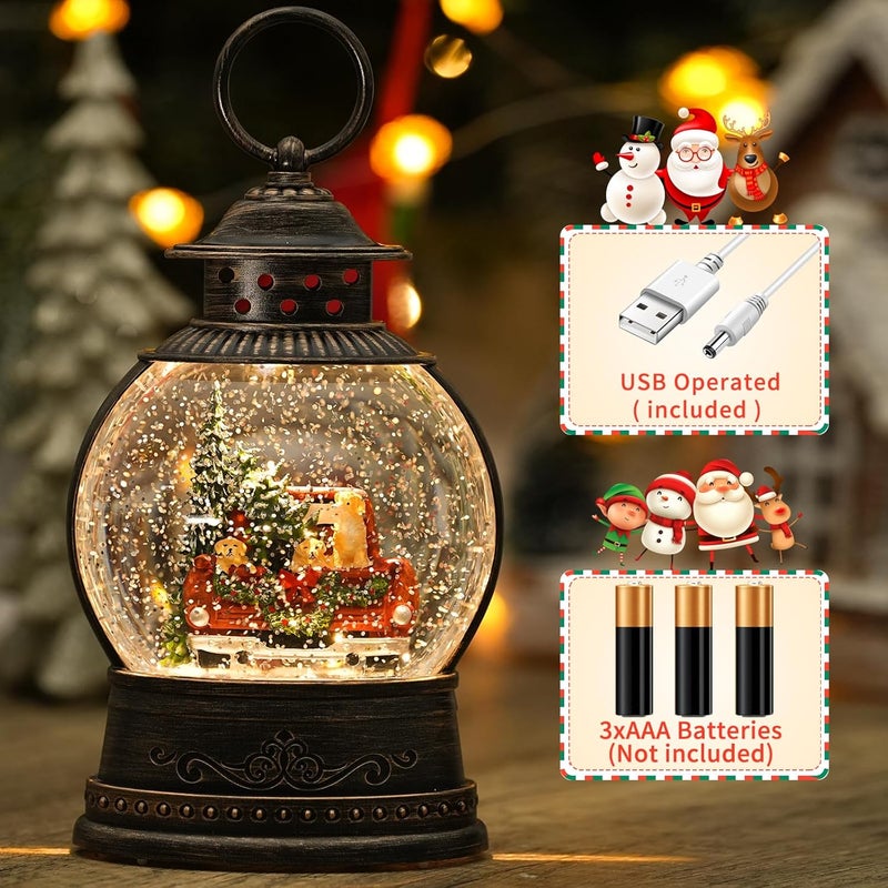 PestiLite Dog Snow Globe Lighted Christmas Decorations, Musical Snow Globe Lantern with Swirling Glitter, Red Truck Christmas Tree Holiday Party Gifts and Decorations, USB & Battery Operated - Image 4