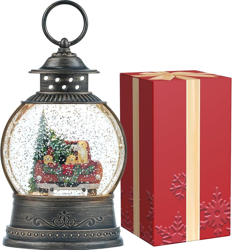 PestiLite Dog Snow Globe Lighted Christmas Decorations, Musical Snow Globe Lantern with Swirling Glitter, Red Truck Christmas Tree Holiday Party Gifts and Decorations, USB & Battery Operated - Image 3