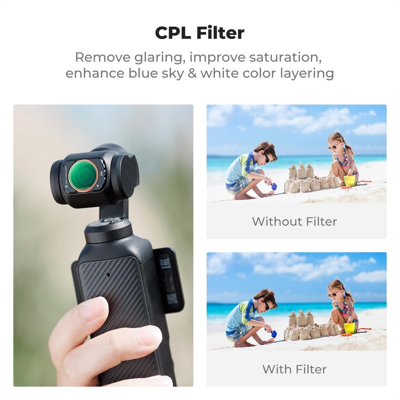 K&F CONCEPT Magnetic Wide Angle Lens & Effect & ND & CPL Filter Set Compatible with DJI Osmo Pocket 3, 4 Pack Wide-Angle Lens CPL Black Diffusion 1/4 ND2-32 Filters, HD Optical Glass/Multi-Coated - Image 3
