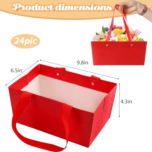 Orchidleaf 24 Pcs Basket for Gifts Empty DIY Bulk Empty Gift Basket 6.5 x 9.8 Inch Kraft Empty Gifts Baskets to Fill with Handles for Party, Weddings, Thanksgiving, Graduation Season (Red) - Image 2