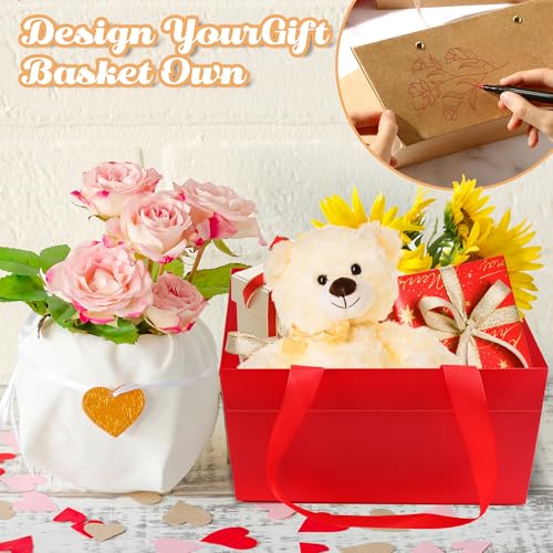 Orchidleaf 24 Pcs Basket for Gifts Empty DIY Bulk Empty Gift Basket 6.5 x 9.8 Inch Kraft Empty Gifts Baskets to Fill with Handles for Party, Weddings, Thanksgiving, Graduation Season (Red) - Image 3