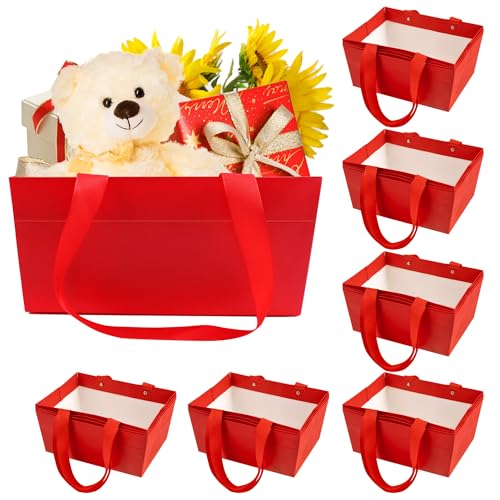 Orchidleaf 24 Pcs Basket for Gifts Empty DIY Bulk Empty Gift Basket 6.5 x 9.8 Inch Kraft Empty Gifts Baskets to Fill with Handles for Party, Weddings, Thanksgiving, Graduation Season (Red) - Image 1